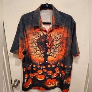 Garamode Men's Spooky Halloween Graphic Print Casual Button Down Shirt Sz XL